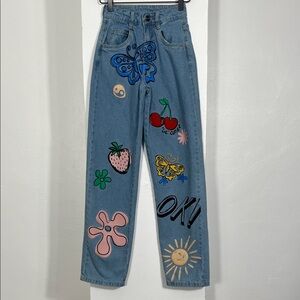 Daisy Street Graphic Straight Leg Jeans